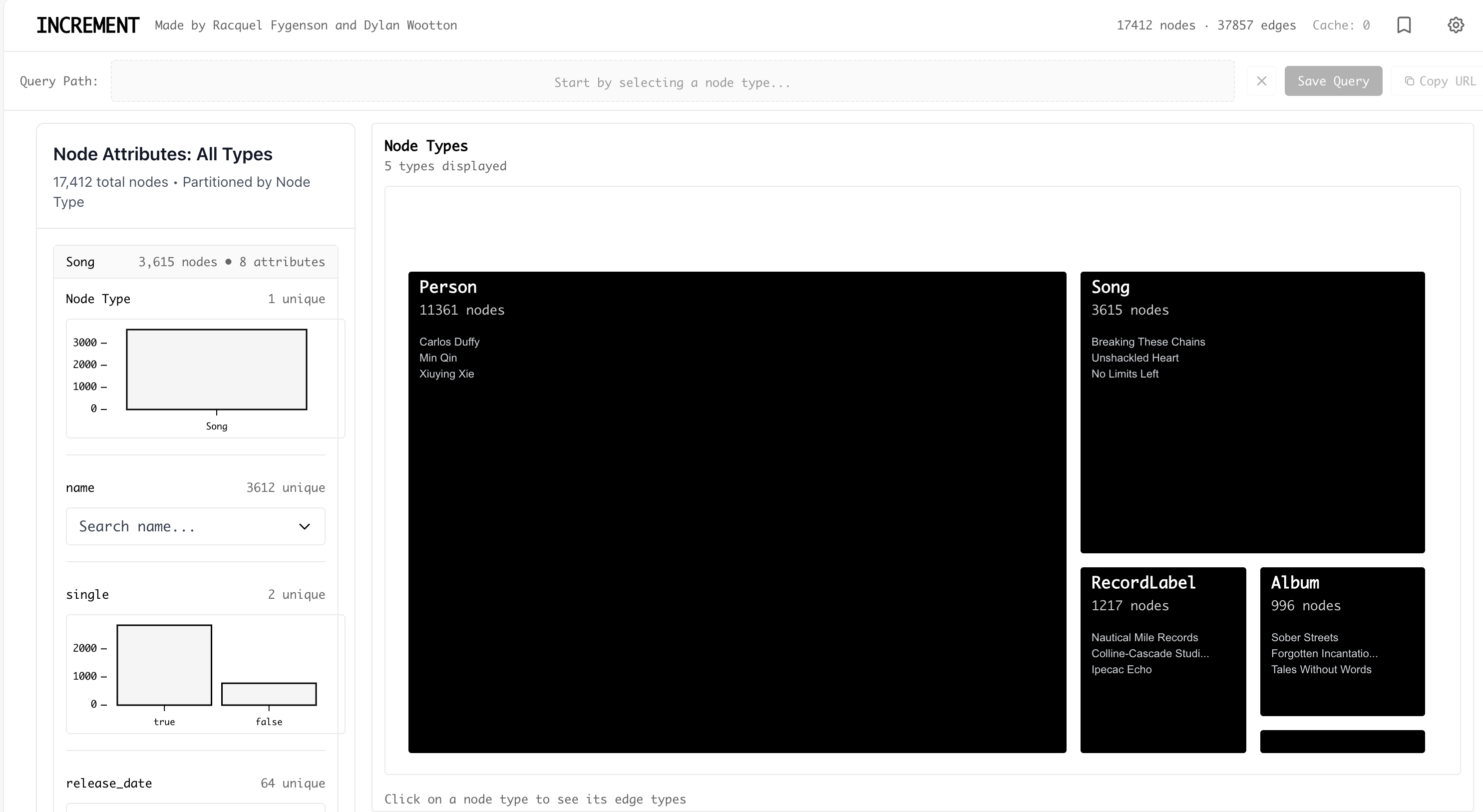Increment Interface showing node types and query construction